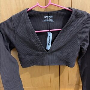 Garage Brown V-Neck Crop Top